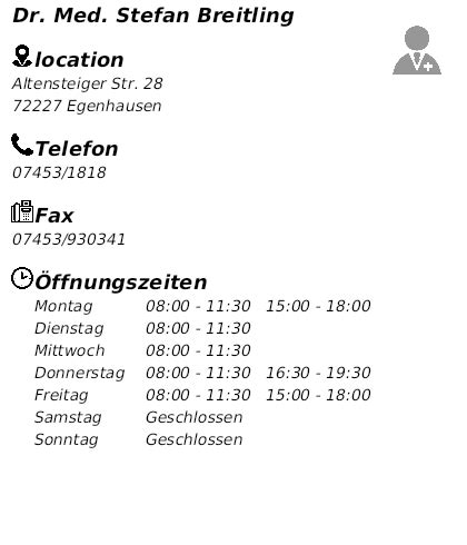 Dr. med. Stefan Breitling, Allgemeinmediziner in 72227 .